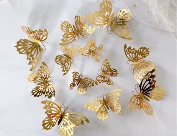 Butterfly Wall Sticker Decoration 3D (Single Layer) – 12Pcs 3D Metallic Paper - GOLD(E)
