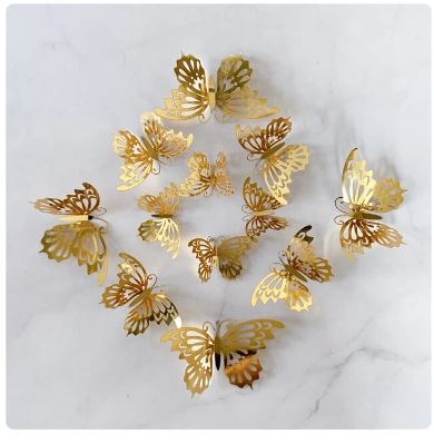 Butterfly Wall Sticker Decoration 3D (Single Layer) – 12Pcs 3D Metallic Paper - GOLD(E) - Image 2