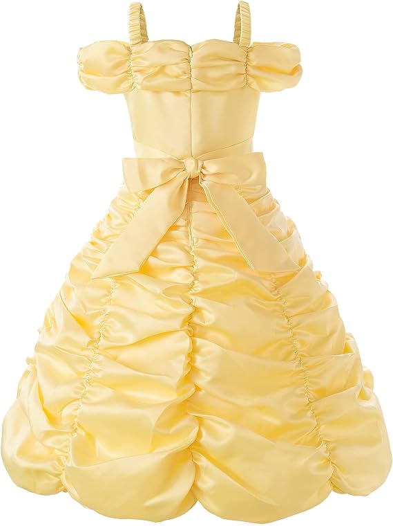 Girls Princess Belle Layered Dress Off Shoulder Sequin Costume with Accessories - Image 7