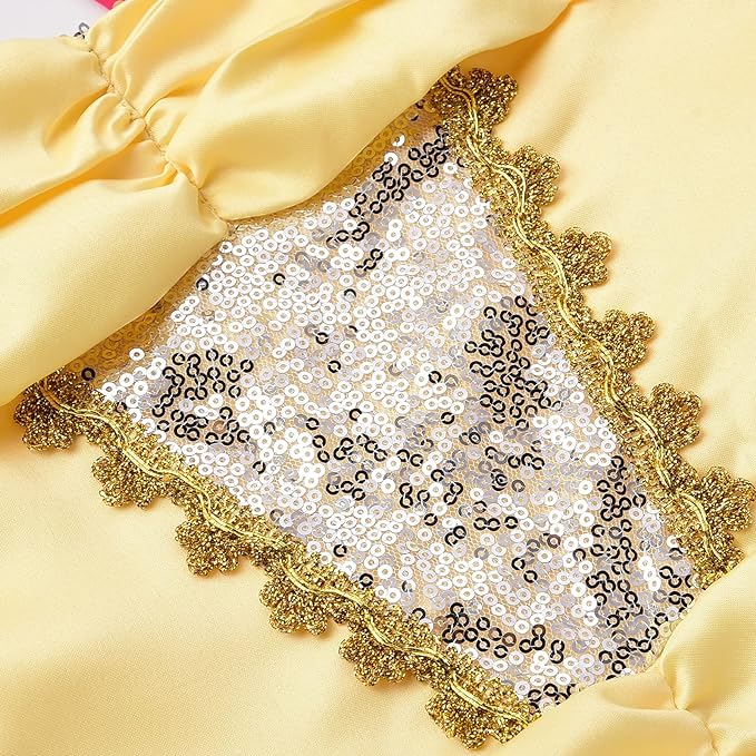 Girls Princess Belle Layered Dress Off Shoulder Sequin Costume with Accessories - Image 6