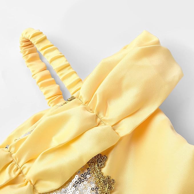 Girls Princess Belle Layered Dress Off Shoulder Sequin Costume with Accessories - Image 5