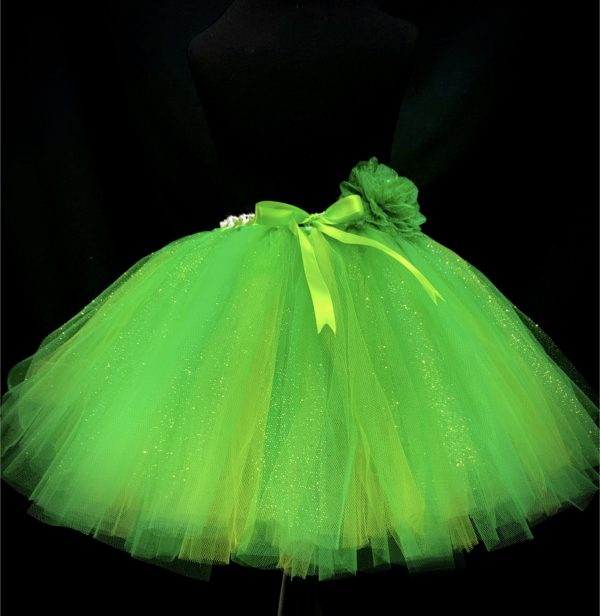 CUSTOM MADE Child tutu – Girls GREEN Sparkle knee length fluffy tutu Fits (6-8yrs) - Image 2