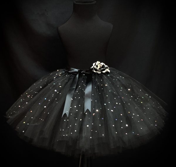 CUSTOM MADE Child tutu – Girls BLACK Sparkle knee length fluffy tutu Fits (6-8yrs) - Image 3