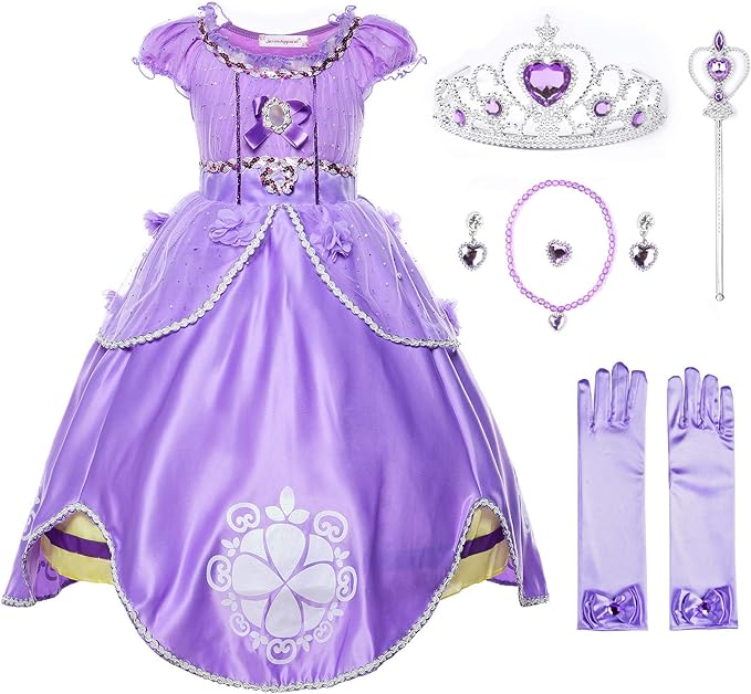 Girls Princess Sofia Girls Floor length Party PURPLE Dress with accessories SIZE 5