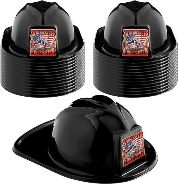 Career Day FIREFIGHTER HAT - Kids New BLACK plastic Firefighter hat