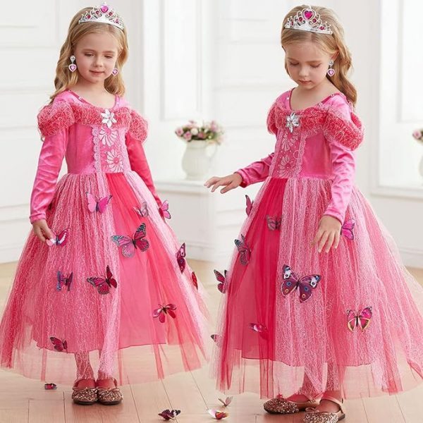Girls Pink Princess Butterfly long sleeve Party dress SIZE 2-3T