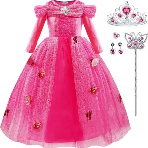 Girls Pink Princess Butterfly long sleeve Party dress SIZE 2-3T