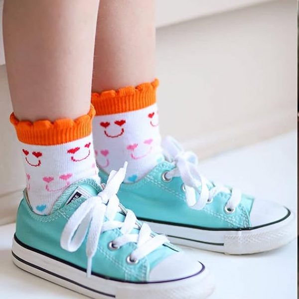 SOCKS – Kids Girls’ Rainbow Stripes Hearts Smiley Face Crew Socks XS(2-4Y)