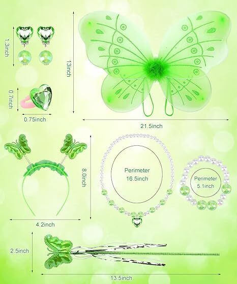 Girls Tiana Tinkerbell Costume Fairy Wing Dress Accessories Set - Image 3