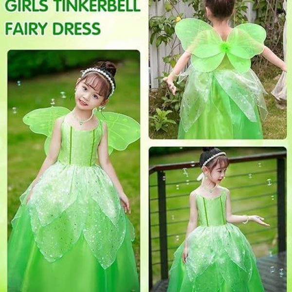 Girls Tiana Tinkerbell Costume Fairy Wing Dress Accessories Set