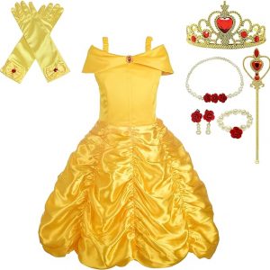 Girls Princess Belle Yellow Gold Ball Gown with accessories 12-14YRS