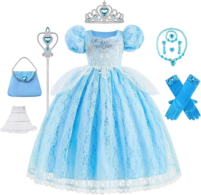 Girls Princess Blue Princess Costume Puff Sleeve with accessories SIZE 10-11yrs