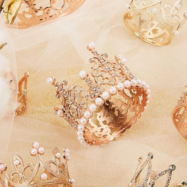Mini Crown Pearl Crystal Tiara Vintage Small Metal Crown – ROSE GOLD