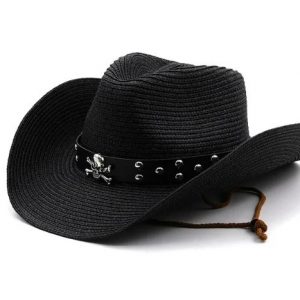 WESTERN COWBOY SUMMER STRAW HAT - BLACK