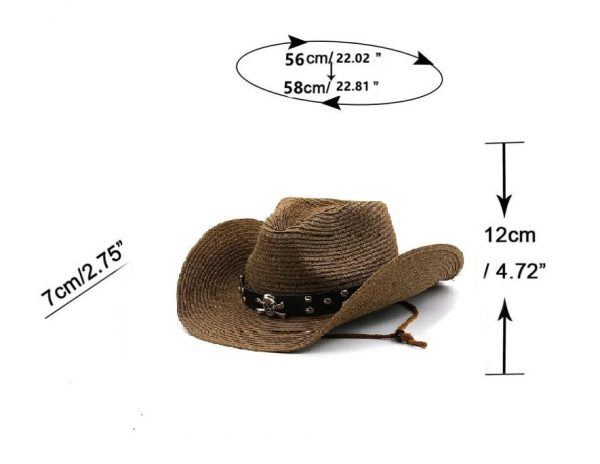 WESTERN COWBOY SUMMER STRAW HAT - BROWN - Image 2