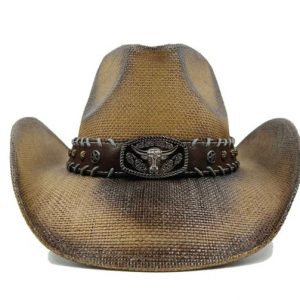 WOVEN BURNISHED COWBOY HAT - CAMEL
