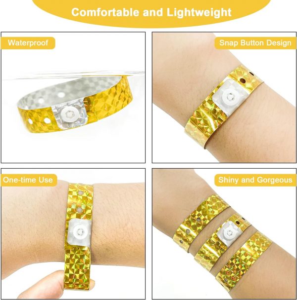 Holographic Plastic Concert Wristbands - Pack of 50 - GOLD - Image 2
