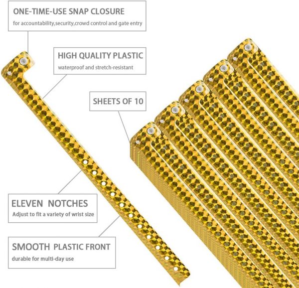 Holographic Plastic Concert Wristbands - Pack of 50 - GOLD - Image 4