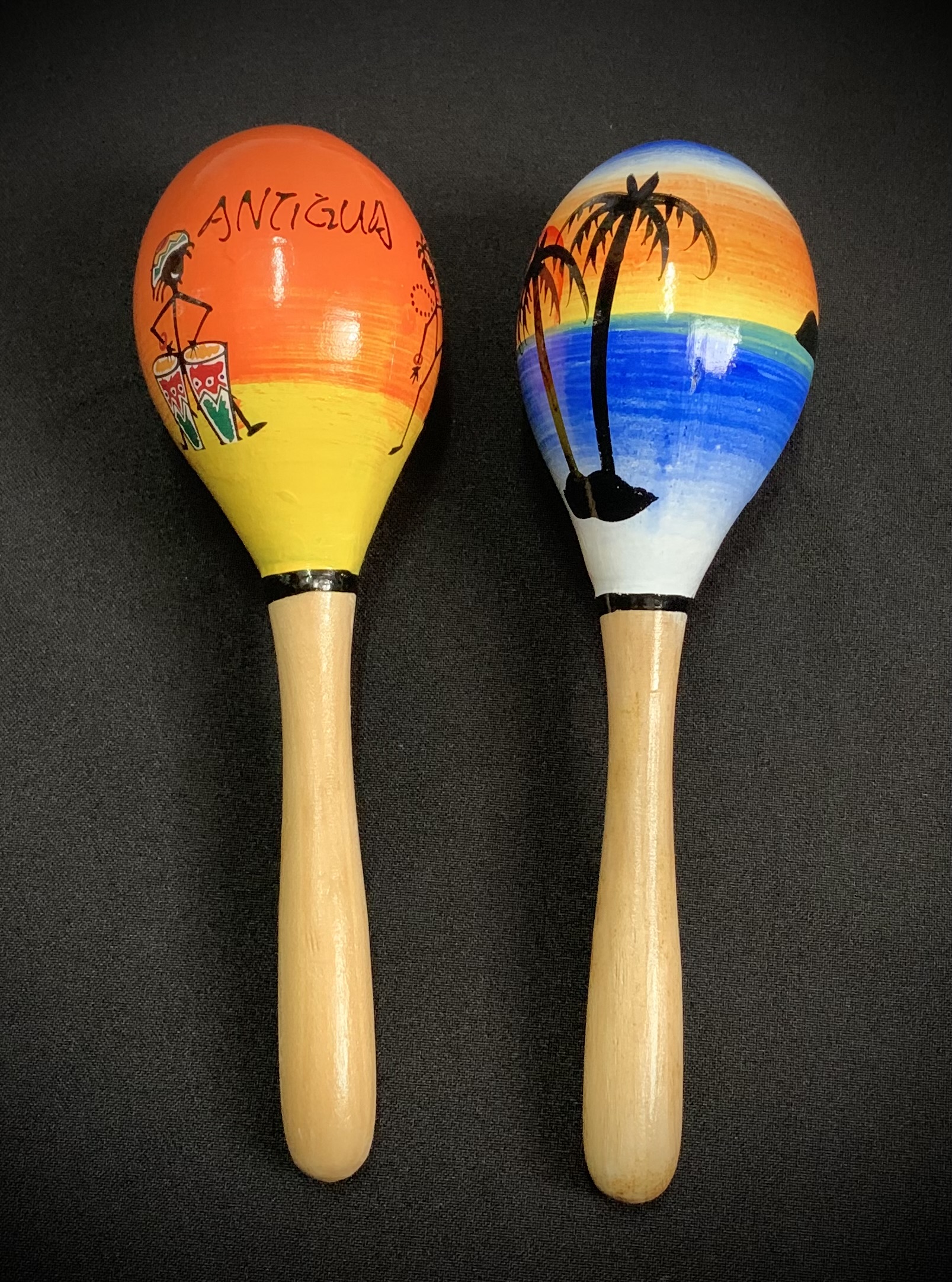 7.5" Inch Antigua Wooden Hand Painted Party Fiesta Maracas SOLD SINGLE