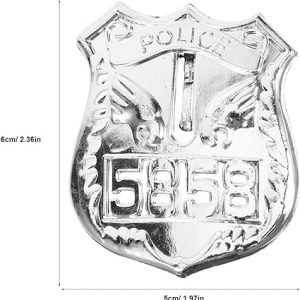 POLICE BADGE - KIDS PRETEND Silver Plastic Police Badge