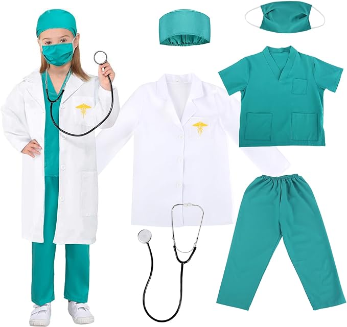 Career Day DOCTOR - Kids WHITE/BLUE Surgeon Doctor Costume