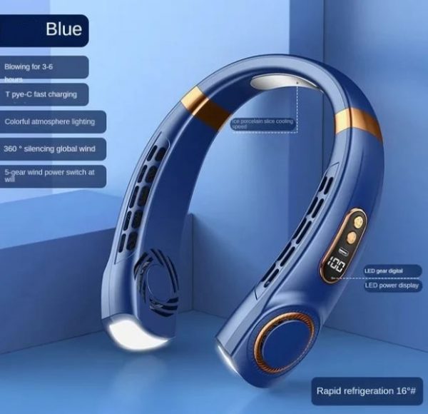 USB Hanging Neck Fan LED Digital Display 5 Speeds Rechargeable - Image 2