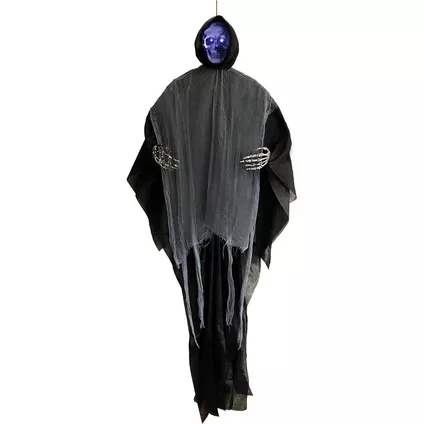 HALLOWEEN DECORATION - Light-Up Grim Reaper Projection Face Fabric & Plastic Hanging Decoration, 6ft