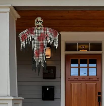 HALLOWEEN DECORATION - Bloody Zombie in Plaid Fabric & Plastic Hanging Decoration, 48in - Image 5