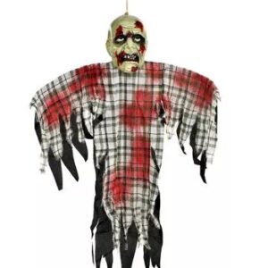 HALLOWEEN DECORATION - Bloody Zombie in Plaid Fabric & Plastic Hanging Decoration, 48in