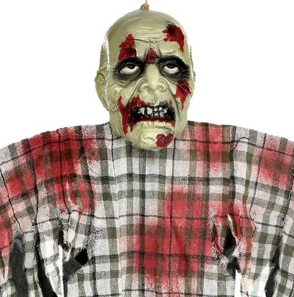 HALLOWEEN DECORATION - Bloody Zombie in Plaid Fabric & Plastic Hanging Decoration, 48in - Image 4