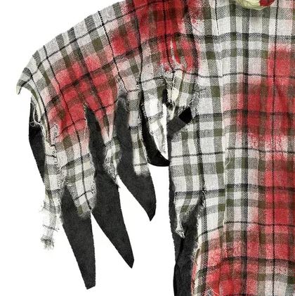 HALLOWEEN DECORATION - Bloody Zombie in Plaid Fabric & Plastic Hanging Decoration, 48in - Image 3