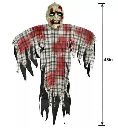 HALLOWEEN DECORATION - Bloody Zombie in Plaid Fabric & Plastic Hanging Decoration, 48in - Image 2