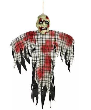 HALLOWEEN DECORATION - Bloody Zombie in Plaid Fabric & Plastic Hanging Decoration, 48in