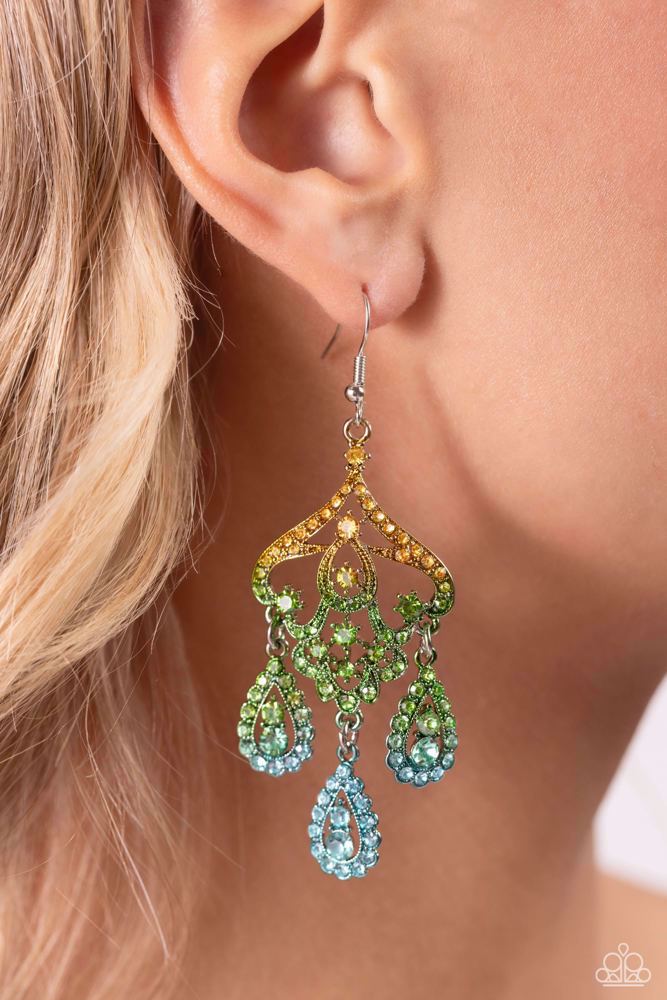 EARRINGS - Chandelier Command - Multi Green/Blue - Image 2
