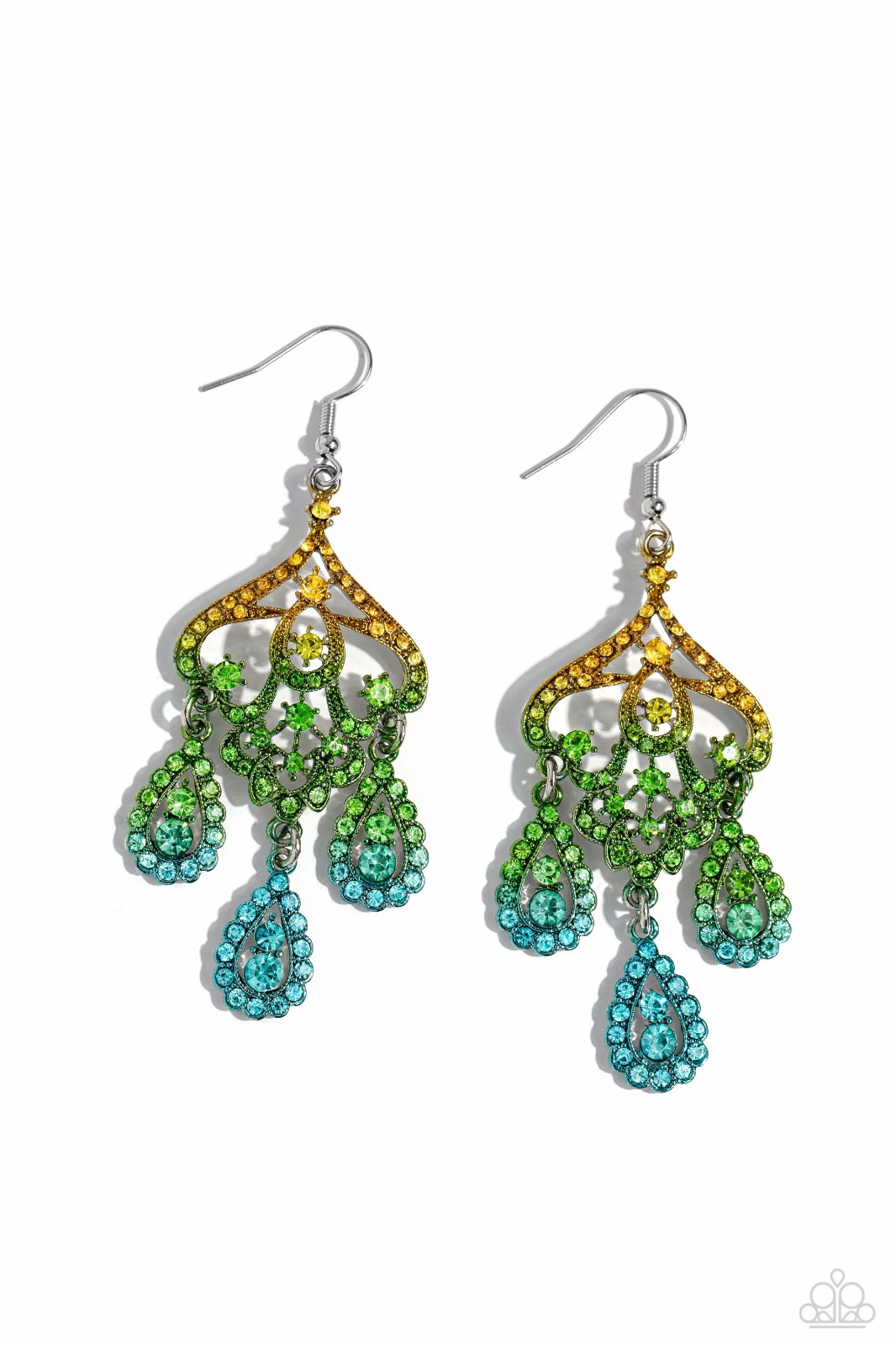 EARRINGS - Chandelier Command - Multi Green/Blue