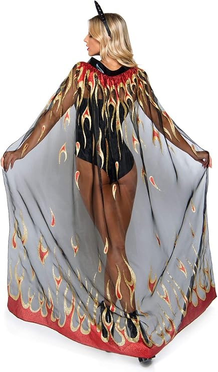 CAPE - 2 Pc Sheer Glitter Flame Devil Cape and Devil Horns - Image 4