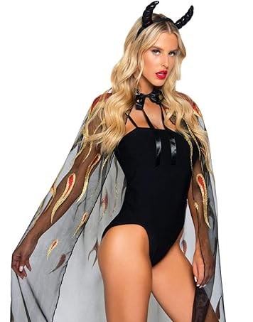 CAPE - 2 Pc Sheer Glitter Flame Devil Cape and Devil Horns
