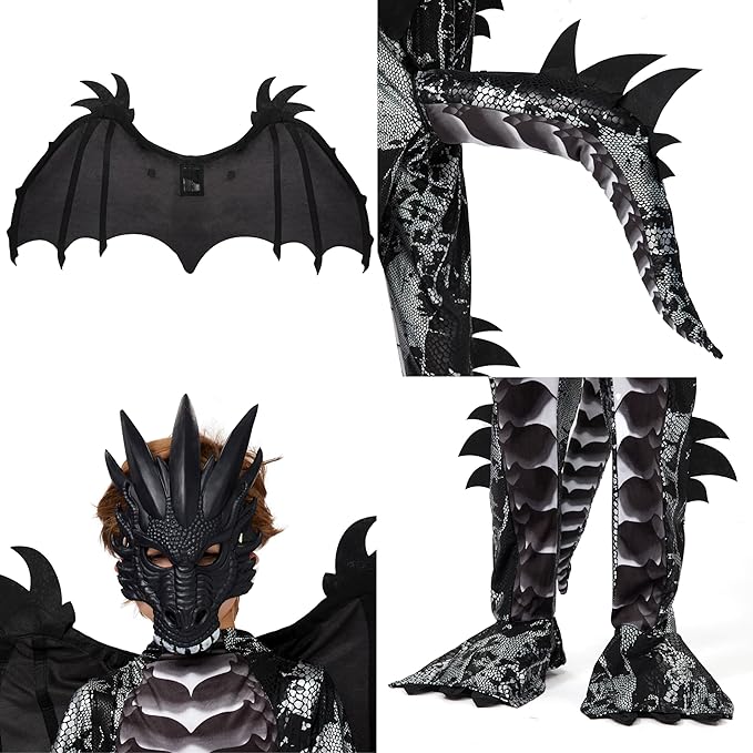 HALLOWEEN - Boys Halloween Kid Dragon Costume BLACK SIZE LARGE (10-12) - Image 4