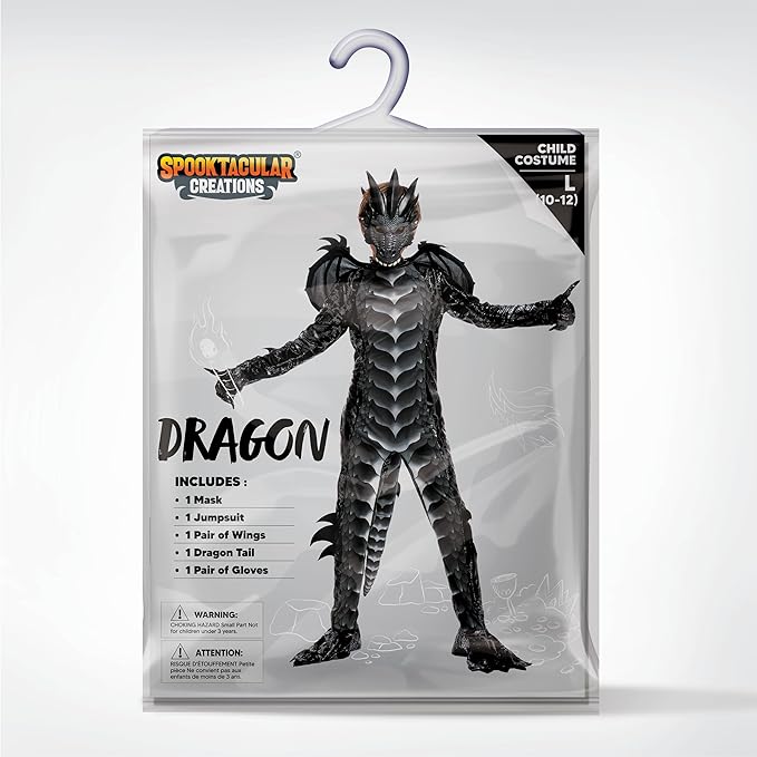 HALLOWEEN - Boys Halloween Kid Dragon Costume BLACK SIZE LARGE (10-12) - Image 3