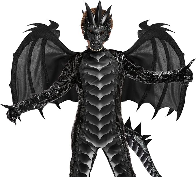 HALLOWEEN - Boys Halloween Kid Dragon Costume BLACK SIZE LARGE (10-12)