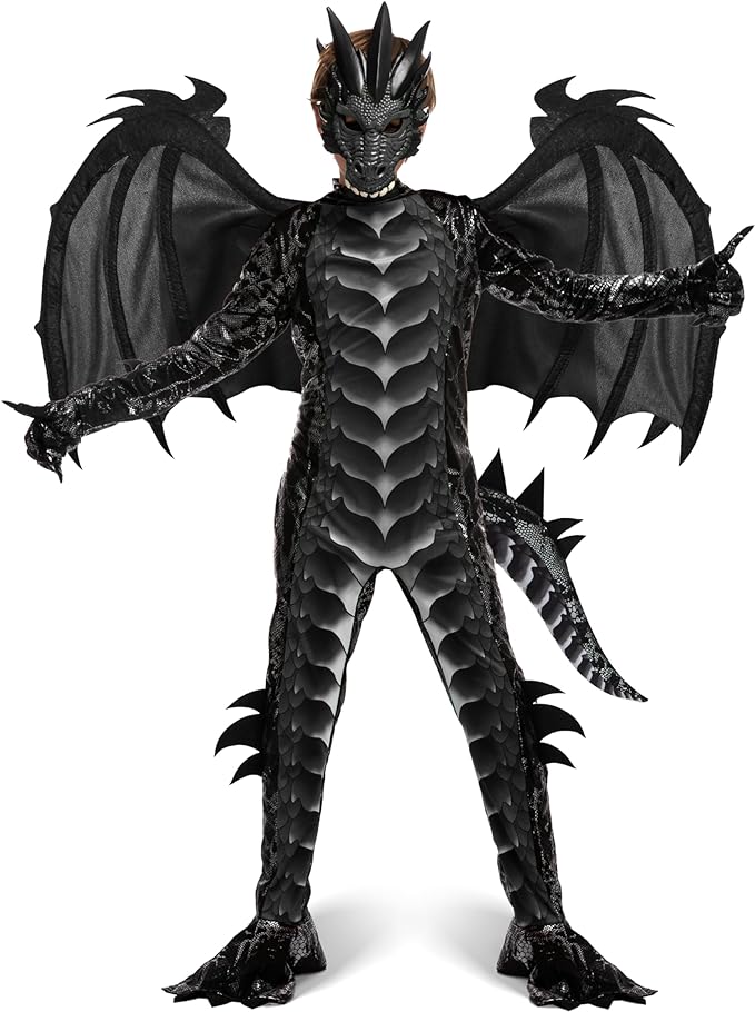 HALLOWEEN - Boys Halloween Kid Dragon Costume BLACK SIZE LARGE (10-12) - Image 2