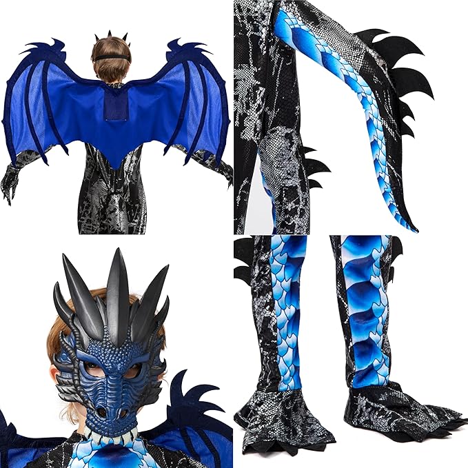 HALLOWEEN - Boys Halloween Kid Dragon Costume BLUE - Image 2