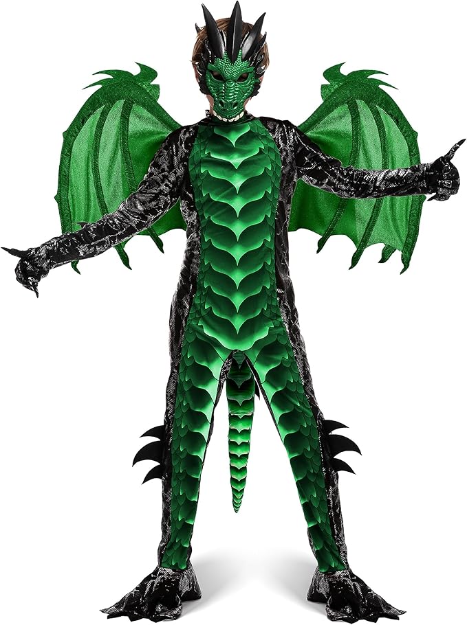 HALLOWEEN - Boys Halloween Kid Dragon Costume GREEN - Image 4