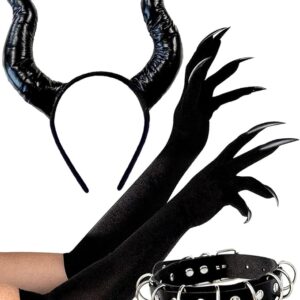 HORNS - Horns, Claw Gloves & Faux Leather Choker Set