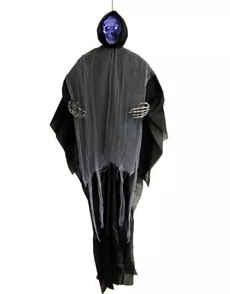 HALLOWEEN DECORATION - Light-Up Grim Reaper Projection Face Fabric & Plastic Hanging Decoration, 6ft - Image 2
