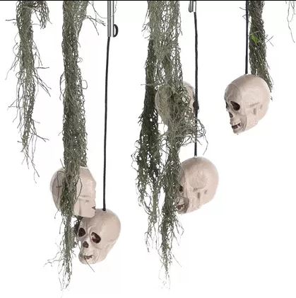 HALLOWEEN DECORATION - Mutated Forest Skull Hanging Decoration with Bamboo Windchimes, 24in - Image 4