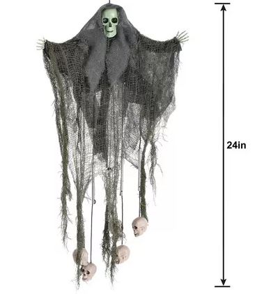 HALLOWEEN DECORATION - Mutated Forest Skull Hanging Decoration with Bamboo Windchimes, 24in - Image 3