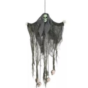 HALLOWEEN DECORATION - Mutated Forest Skull Hanging Decoration with Bamboo Windchimes, 24in