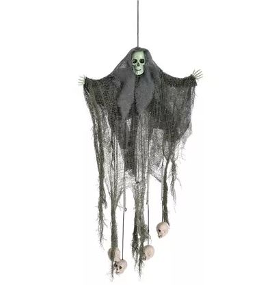 HALLOWEEN DECORATION - Mutated Forest Skull Hanging Decoration with Bamboo Windchimes, 24in