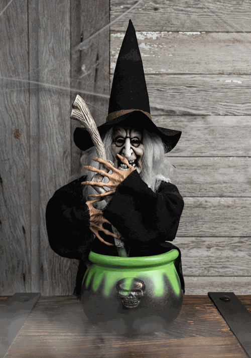 HALLOWEEN DECORATION - 17" Black Brewing Witch with Cauldron